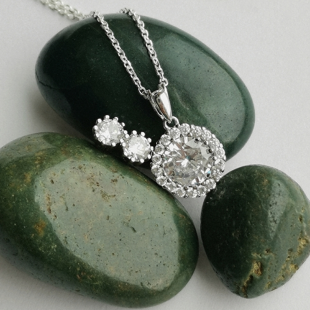 Sterling silver cz necklace earring set 🆕